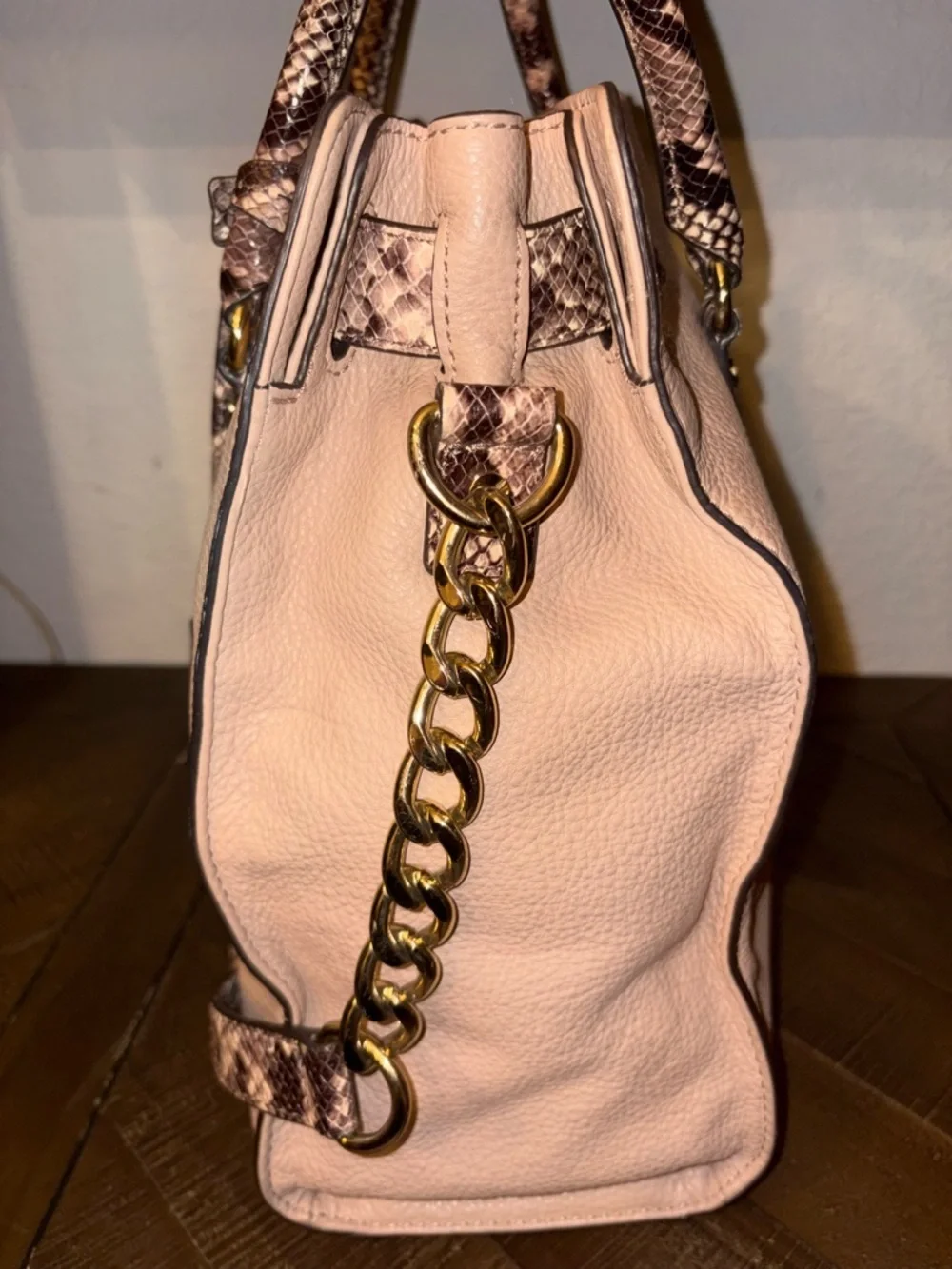 Michael Kors Hamilton Satchel Snake Trim Lock Bag Blush Beige